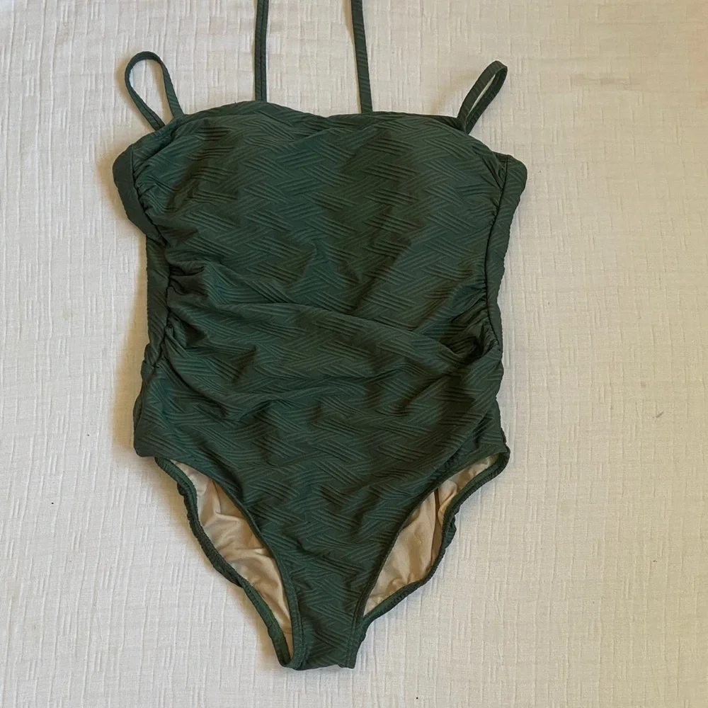 KONA SOL Forest Green Textured One-Piece Swimsuit - Picture 1 of 8
